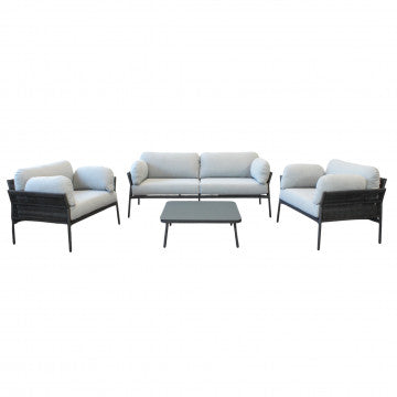 Salotto 3 pezzi struttura alluminio rivestimento corda PVC dimensioni componibili