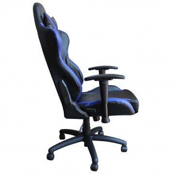 Poltrona da gaming in poliuretano blu e nero, regolabile 121-129 cm
