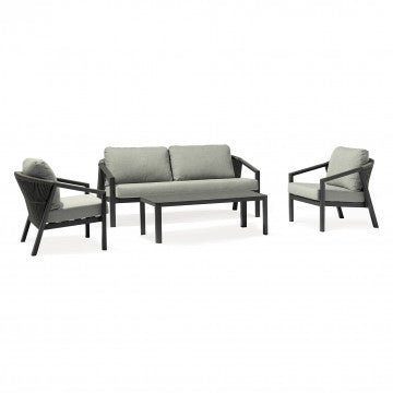 Salotto 2 posti struttura alluminio antracite cuscini grigi 180x78x83 cm