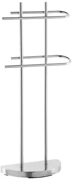 Piantana portasciugamani 2 bracci in acciaio cromato, design moderno per bagno, altezza 87 cm, ideale per asciugamani.