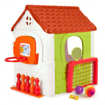Casetta da gioco multiattività in plastica con 5 sport 142x85x124 cm