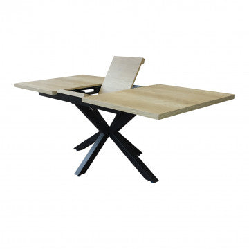 Tavolo allungabile piano melamina con venature struttura metallo nero 160/200x90