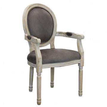Poltrona in velluto taupe con struttura in legno 55x46x96 cm