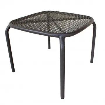 Tavolino Midway in acciaio grigio con design a rete, ideale per giardino o terrazzo. Dimensioni 43,5 cm x 41 cm x 41 cm.