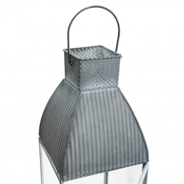 Lanterna grande in metallo e vetro, grigio, dimensioni 12x12x52 cm