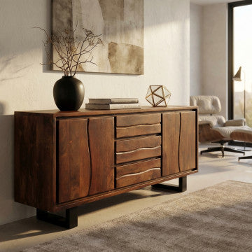 Mobile in acacia e metallo, dimensioni 180x45x80 cm, colore marrone