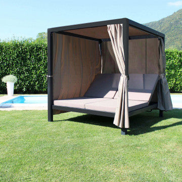 Gazebo letto struttura alluminio tettuccio apribile cuscini imbottiti