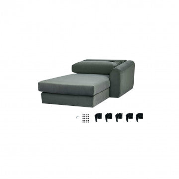 Divano con chaise longue in tessuto grigio, gambe metallo, 180x97x85 cm