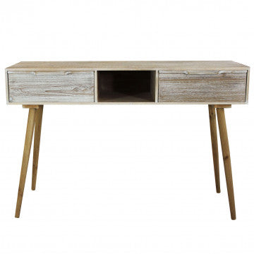 Consolle legno paulonia MDF con 2 cassetti sbiancati 120x40x80 cm