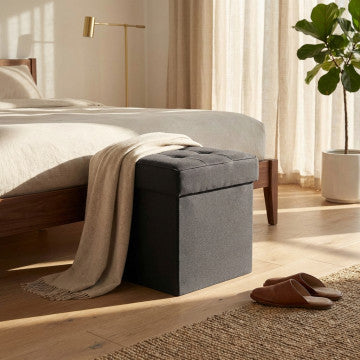 Pouf contenitore quadrato in tessuto nero 38x38x40 cm