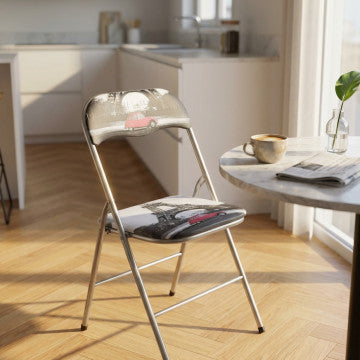Sedia pieghevole seduta imbottita PVC, tubo acciaio verniciato grigio
