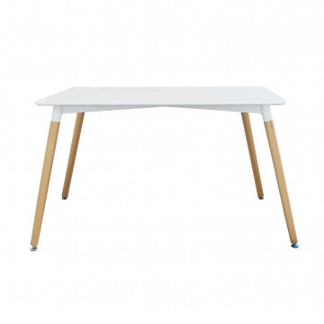 Tavolo rettangolare piano ABS bianco, gambe in legno, 120x80x75 cm