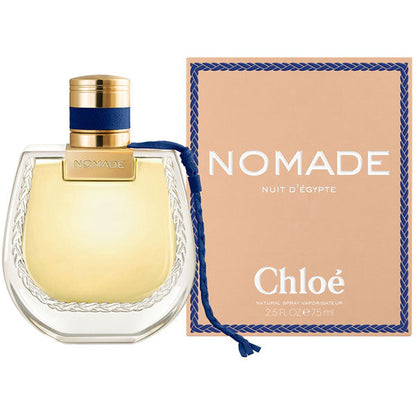 Set con flacone di Eau de Parfum Chloe Nomade Nuit D'Egypte e scatola coordinata, design elegante con dettagli blu e dorati