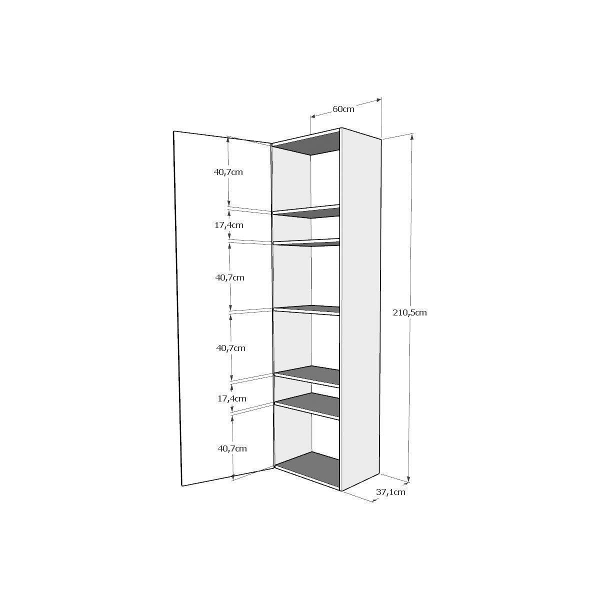 Schema interno del Pensile Colonna L.60 H.210,3 P.39,2 sx-dx con 6 vani, perfetto per arredare con funzionalità e design moderno.