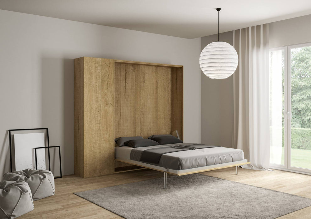 Letto Kentaro con colonna aperto in rovere chiaro, ideale per ottimizzare lo spazio in modo elegante.