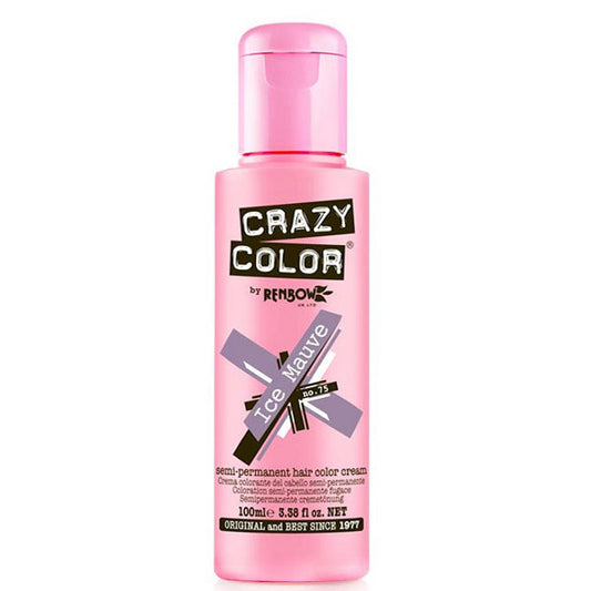 Crema colorante semipermanente Crazy Color Ice Mauve 75 in bottiglia rosa, formula vegetale senza ammoniaca, 100ml, ideale per capelli vivaci
