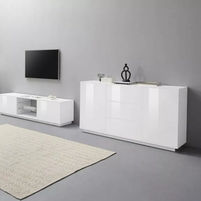 Credenza Bloom – Bianco Laccato Lucido, 180x41x86 cm, Made in Italy
