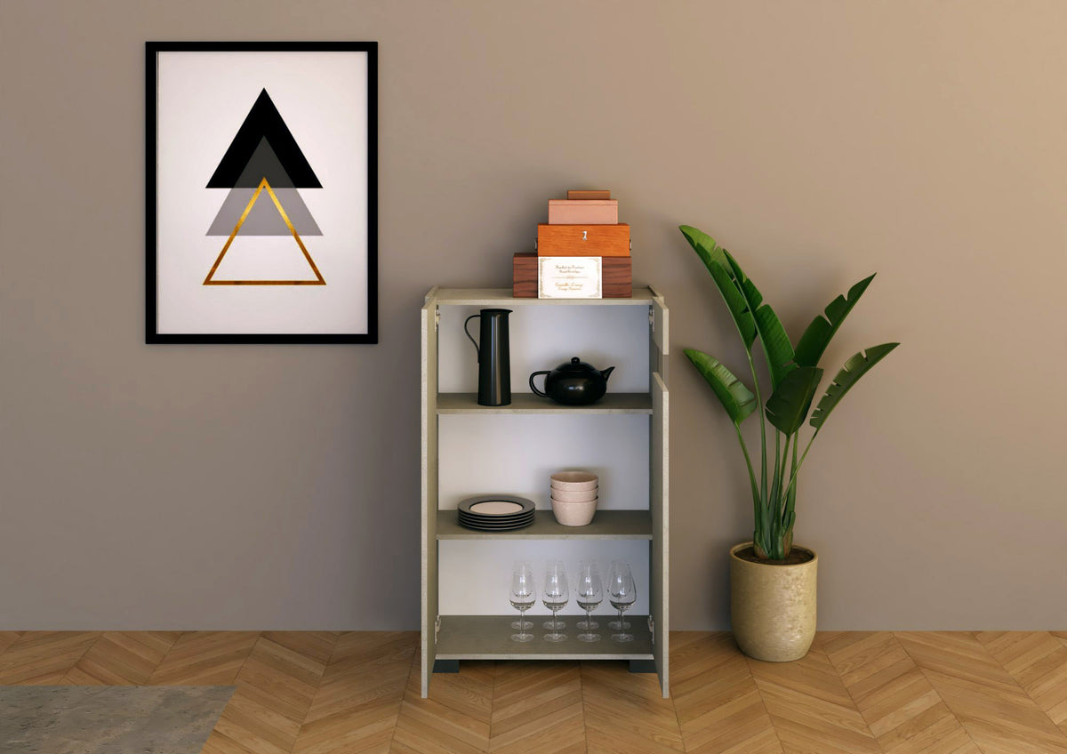Itamoby Madia e Credenza alta con Porta TV Riflesso bianco lucido e cashmere