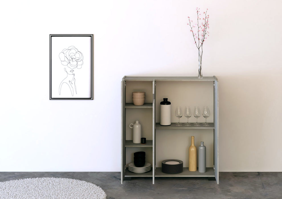 Madia e Credenza alta con Porta TV Riflesso bianco lucido e cashmere