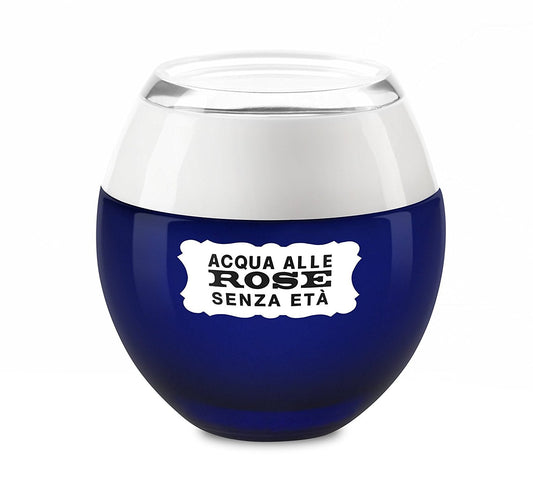 Crema viso senza età antirughe in contenitore blu con etichetta bianca, design elegante, ideale per cura della pelle, SKU: 033540