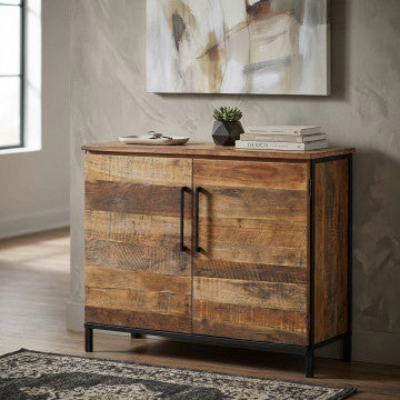 Mobile con 2 ante, struttura in legno e metallo nero, 100x40x86 cm