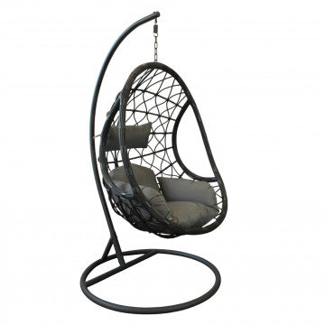 Dondolo con struttura metallo tortora e seduta wicker grigio bianco