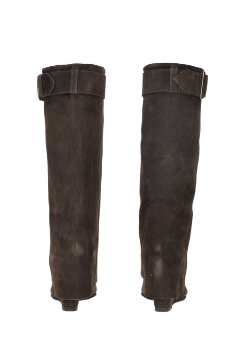 Stivali Texani Zana In Camoscio Con Struttura Tubolare E Fibbia Abbinata Sottopiede Imbottito E Zeppa 9 Cm