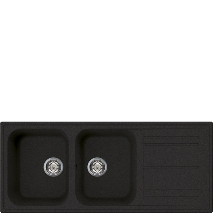 Smeg Lavello Reversibile Due Vasche E Gocciolatoio Nero Lz116a2