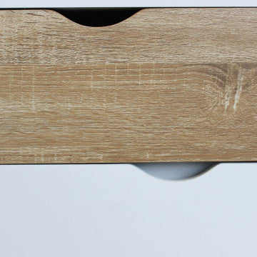 Mobile in legno bianco e naturale con 2 ante e 3 cassetti