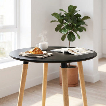 Tavolo rotondo piano ABS nero gambe legno diametro 80 cm altezza 75