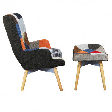 Poltrona con poggiapiedi struttura metallo seduta ABS gambe legno