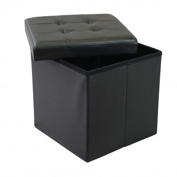 Pouf contenitore quadrato in ecopelle nero 38x38x38 cm