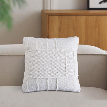 Cuscino quadrato in cotone e lana, 45x45 cm, altezza 8 cm, colore bianco