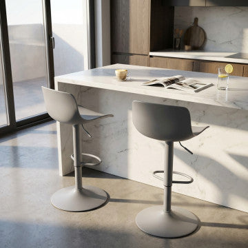 Sgabello in polipropilene grigio con base metallica, altezza regolabile 81-102 cm