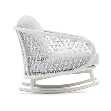 Poltrona dondolo struttura alluminio corda grigio cuscini idrorepellenti
