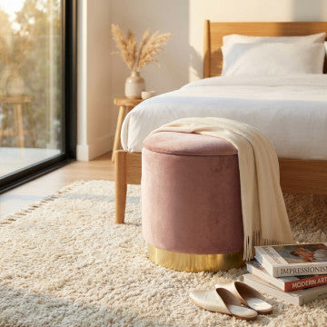 Pouf contenitore rotondo in velluto, diametro 37 cm, altezza 40 cm