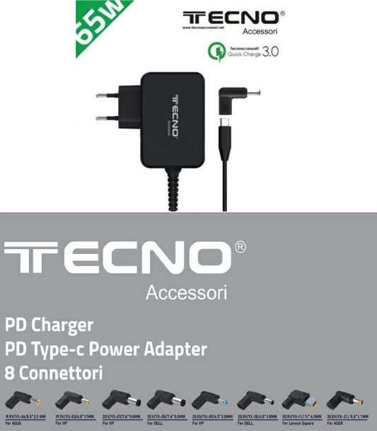 Alimentatore Notebook 65W USB Type-C 8 Punte