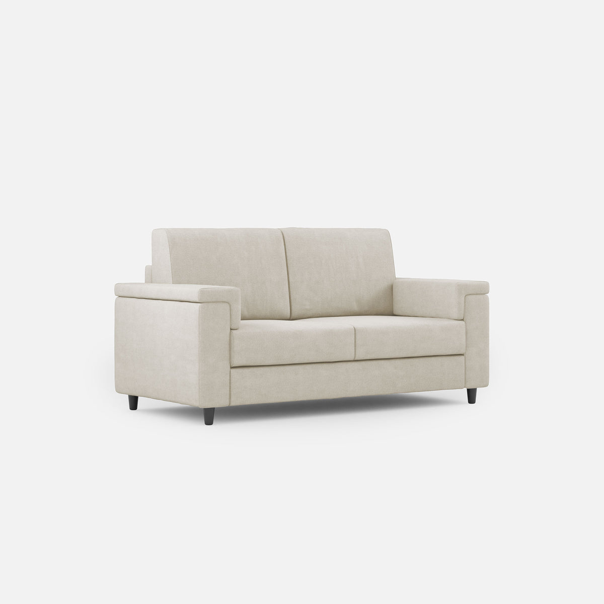 Divano Marrak 2 posti medio panna con design compatto e piedini neri, perfetto per arredare piccoli spazi con stile.