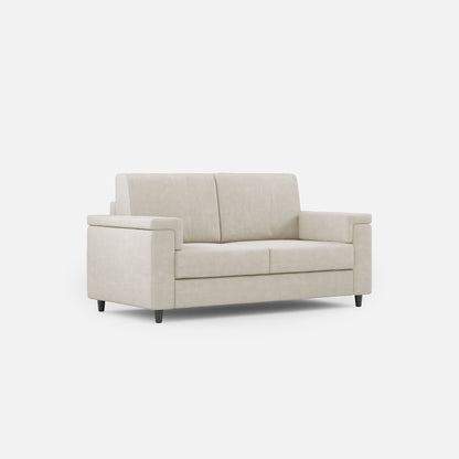 Divano Marrak 2 posti medio panna con design compatto e piedini neri, perfetto per arredare piccoli spazi con stile.