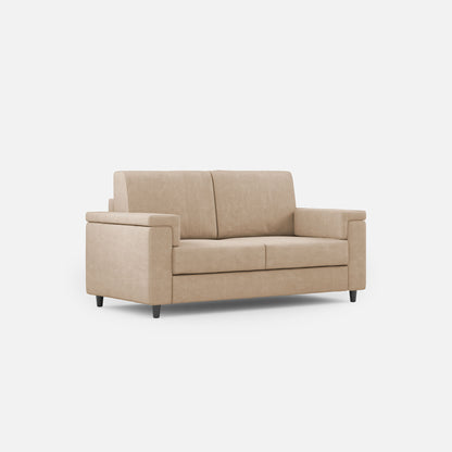 Divano Marrak 2 posti medio beige con design compatto e piedini neri, perfetto per arredare piccoli spazi con stile.