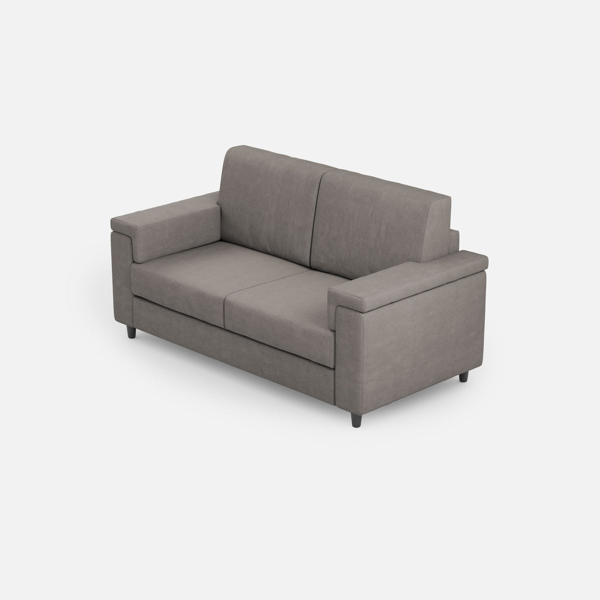 Vista angolare del divano Marrak 2 posti medio grigio, con sedute comode e schienale alto per un comfort superiore.