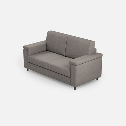 Vista angolare del divano Marrak 2 posti medio grigio, con sedute comode e schienale alto per un comfort superiore.