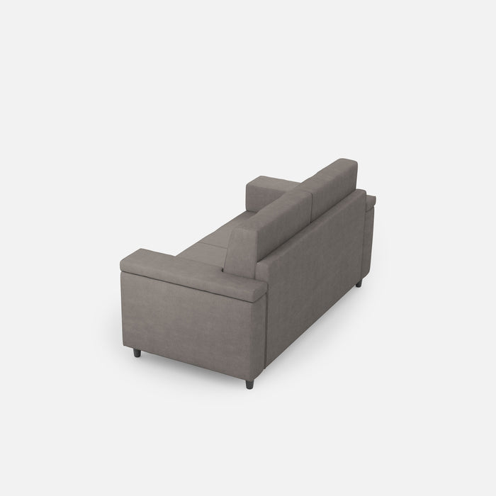 Retro angolare del divano Marrak 2 posti medio grigio, con struttura solida e rivestimento uniforme per ambienti moderni.