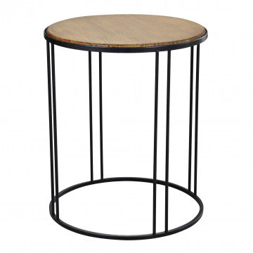 Tavolino in ferro e legno, piano quadrato 56x56 cm, altezza 66,5 cm