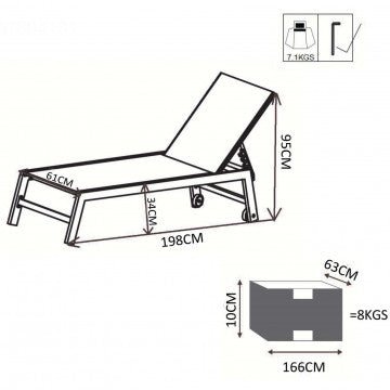 Lettino in alluminio verniciato e textilene imbottito, 198x61 cm