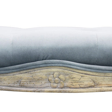 Panca in legno e velluto grigio, dimensioni 110x36x47 cm