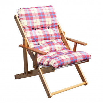 Poltrona relax 3 posizioni con cuscino in legno e cotone 84x60x100cm