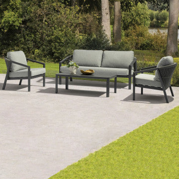 Salotto 2 posti struttura alluminio antracite cuscini grigi 180x78x83 cm