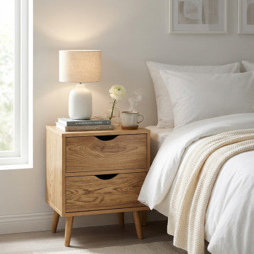 Comodino in legno naturale con dimensioni 40x30x50,5 cm