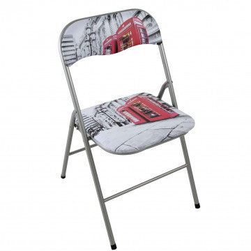 Sedia pieghevole con seduta imbottita in PVC e struttura in acciaio